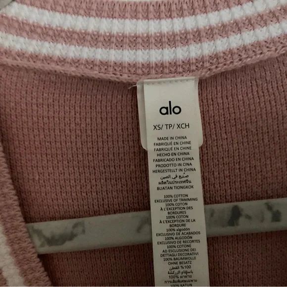 Alo Yoga Tennis Club Sweater Knit Cardigan Ballet Pink/White XS
